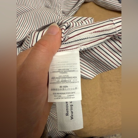J. Crew embroidered cotton red and navy Striped Blouse with statement bow - Picture 9 of 10